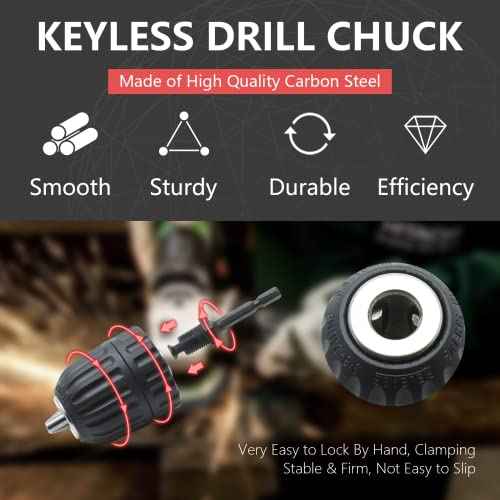 0.8-10mm Capacity Mount Keyless Drill Chuck, 3/8-24 UNF Mount Thread Impact Chuck Converter Conversion Tool, Quick Change Conversion Adapter with 1/4 Inch Hex Shank