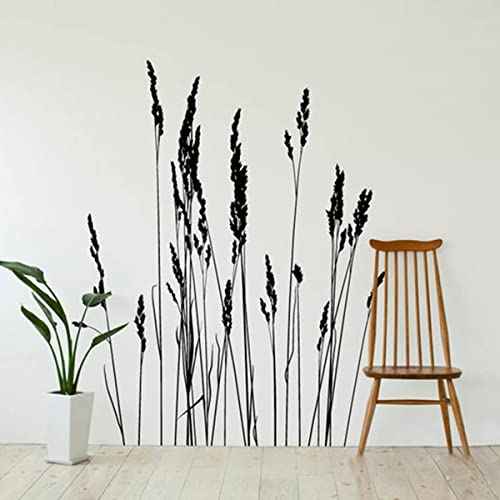 Nature Reeds Wall Sticker Home Art Decals Living Room Studio Self-Adhesive Handmade Decals Vinyl Art Murals YT4857 (M-40x49cm, Black)