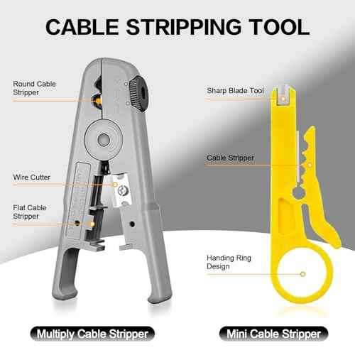 RJ45 Crimp Tool Kit Pass Through Crimper RJ45 Crimping Tool Stripper Cutter Crimper All-in-One for 8P RJ45 Cat5 Cat5e Cat6 6P RJ11/12 Telephone Connectors Network Enthernet Crimper kit (2)