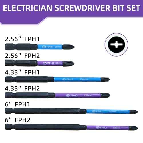 Electrician Impact Screwdriver Bit Set, 1/4¡± Hex-Shank S2 Steel FPH1 & FPH2 Screwdriver Bit Set for Electricians, 6PCS Phillips Cross Slot Head Screw Driver Drill Bits with Magnetism