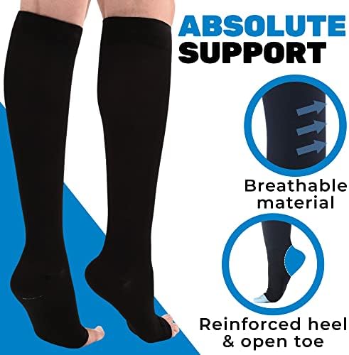 ABSOLUTE SUPPORT Medical Compression Socks for Women & Men 30-40mmHg, Open Toe, Made in USA A311