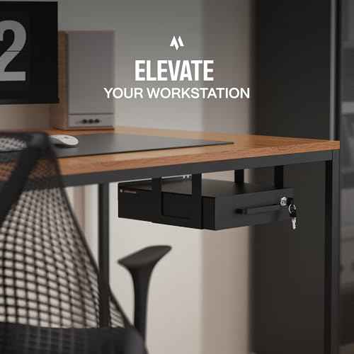 Under Desk Drawer Slide-Out ? Lockable Metal Storage Drawer with Cable Management for Office & Home (Single, Bracketed)