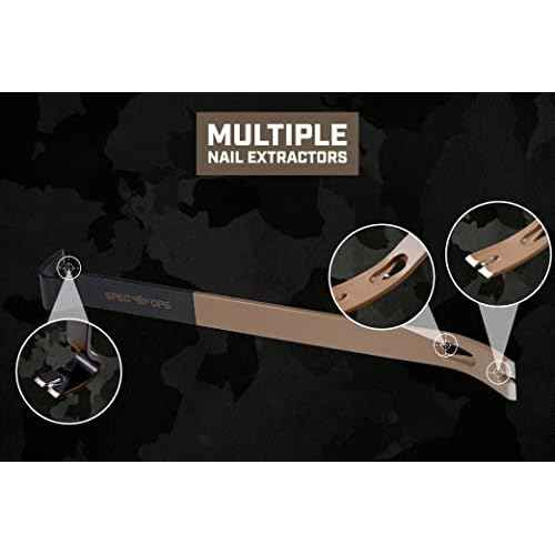 Spec Ops Tools 21" Flat Pry Bar Crowbar, Curved Rocker Head, Teardrop Nail Puller, High-Carbon Steel, 3% Donated to Veterans (SPEC-D21BAR)