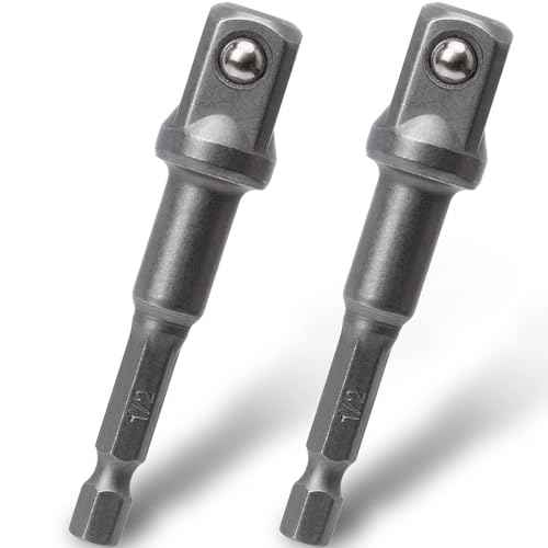 OIIKI 2 Pack 1/2 inch Square Socket Adapter Bit Set, Hex Impact Driver Power Bits, Extension Socket Adapter for Automotive DIY-1/4 Hex Shank