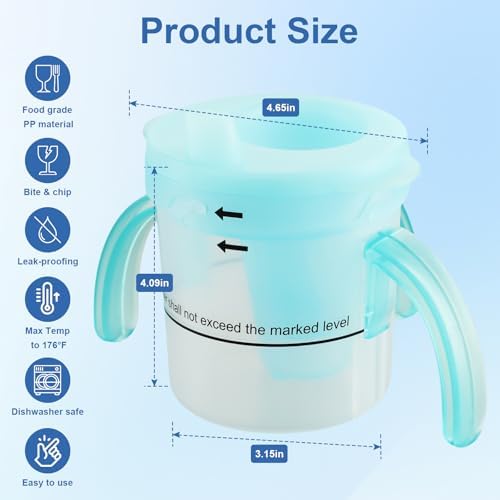 Dysphagia Cup for Adults with Difficulty Swallowing, Sippy Cup for Elderly Spill Proof 5cc, 10cc, 15cc, No Spill Slow Flow Regulating Drinking Cup to Prevent Choking (Transparent Blue)