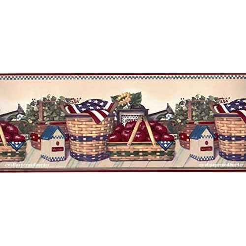 USA Patriotic Stripes American Flags Wallpaper Border for Kitchen Bathroom Living Room, Roll 15' x 7''