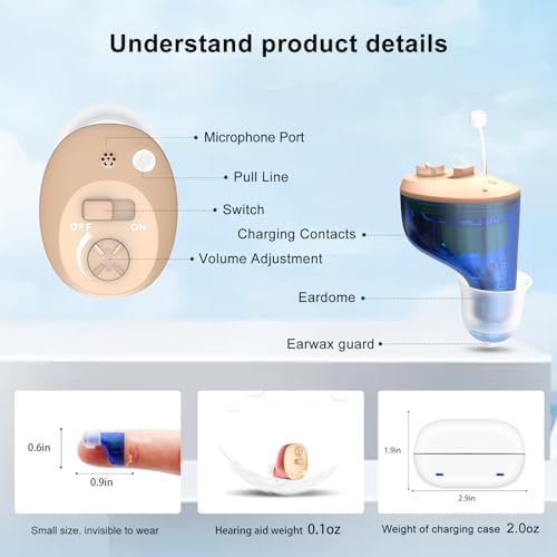 Hearing Aids for Seniors Adults Rechargeable, OTC In-the-Ear Hearing Aid Not Amplifier, Hearing Aides for Men Women Hearing Loss, Invisible Hearing Ear Buds Earbuds, Fathers Mothers Day Gifts