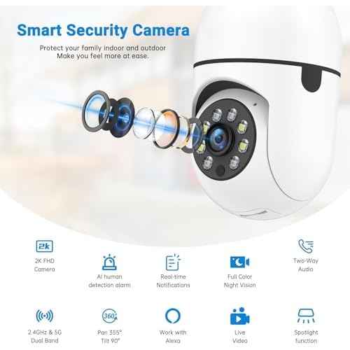 Light Bulb Security Camera, 5G& 2.4GHz WiFi 2K Security Cameras Wireless Outdoor Motion Detection and Alarm,Two-Way Talk,Color Night Vision,Human Detection, Camera Light Bulb Easy to Install