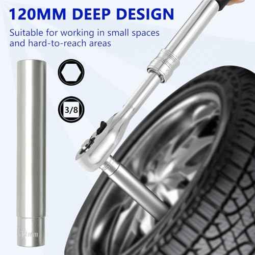 ZKTOOL 5PC Deep Metrichex Socket Set, 3/8-Inch Drive Deep Metric Socket Set 8-10-12-13-14MM - Extra Long Deep 120MM