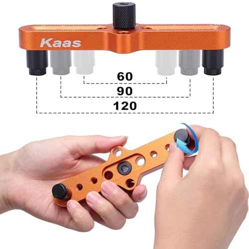 Kaas Self Centering Dowel Jig Kit - Premium Woodworking Tool with Line Scriber Center Finder - Drill Guide for Precise Straight Holes - Includes 1/4", 5/16", 3/8" Bit Guides for Hand Drills