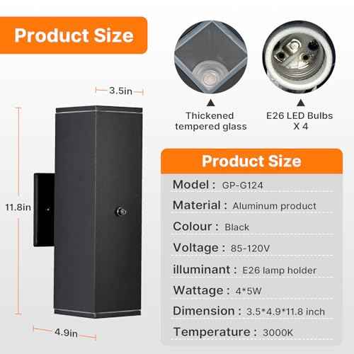 Outdoor Wall Lights 2 Packs,Modern Square Dusk to Dawn Outdoor Porch Light,Integrated LED Cylinder Up Down Lights Aluminum Waterproof Wall Lighting Exterior Light for Porch Patio Garage