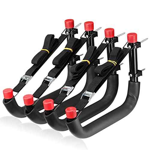 Heavy Duty Garage Storage Hooks, 13 Inch Arm Large Wall Mount Hanger with EVA Protector, Naikozmo Garage Racks & Organizer for Ladders, Folding Chairs, Kayak, Surfboard, Garden Tool Black + Red