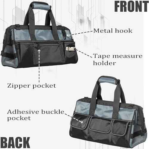 Heavy Duty Tool Bag 15.5-Inch, 16-Pocket Portable Empty Tool Box Organizer Storage, Toolbox Organization, 1680Dwaterproof Oxford cloth .Soft Handle Carrying Toolbag with Large Zipper.