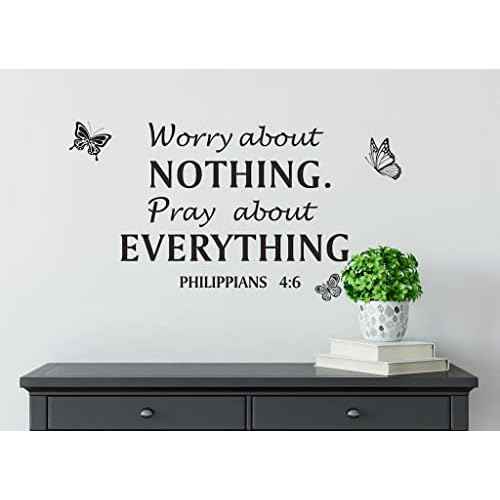 Philippians 4:6 Christian Scripture Quotes Wall Decal, Worry About Nothing Pray About Everything Butterflies Flying Bible Verse Religious Prayer Vinyl Removable Wall Sticker for Home Family
