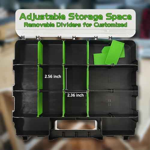 Tool Box Storage Organizer, TONGQI 34-Compartment Double Side Small Parts Box with Removable Plastic Dividers for Hardware, Screws, Bolts, Nails, Jewelry and Fishing Accessories, 2 Pack