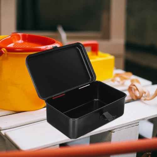 DOITOOL Small Metal Tool Box Portable Tool Box Organizer, Hip Roof Style Portable Steel Tool Box with Metal Latch Closure for Tools Storage (Black, 7.86x4.91x3.07in)