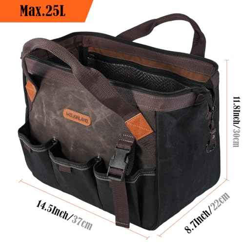 WELKINLAND 18 Pockets Electrician Tools Bag,14" Heavy Duty Plumber Tool Bags, Waxed Canvas Tools Bags, Large-Opening Tool Bags For Men, 25L Hand Tools Bag With Zipper