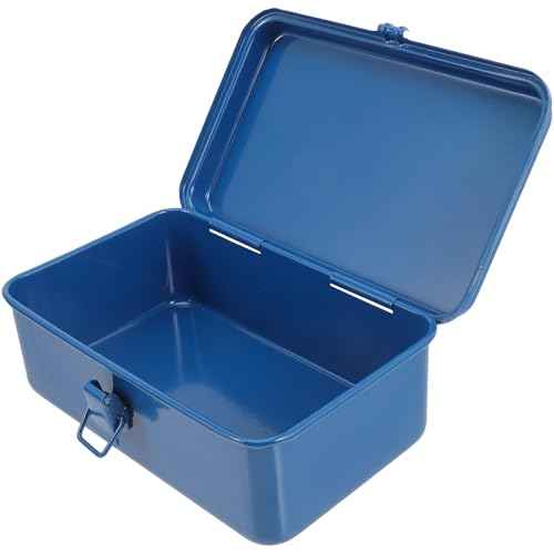 BESTonZON Metal Tool Organizer Box with Latch Closure and Handle, Portable Steel Tool Box, Mechanics Tool Box Car Trunk Repairing Tools Organizer for Workshop, Garage, Warehouse, Household, Blue