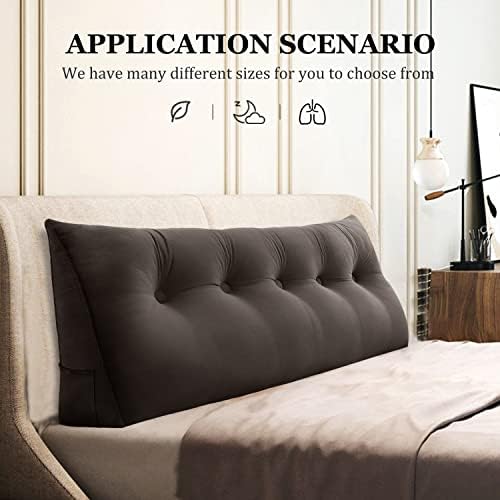 11 lbs Thickened Queen Wedge Pillow Headboard Body Positioner Bed Wedge Pillow Backrest Support Triangular Headboard Cushion with Side Pocket Velvet Positioning Support Coffee
