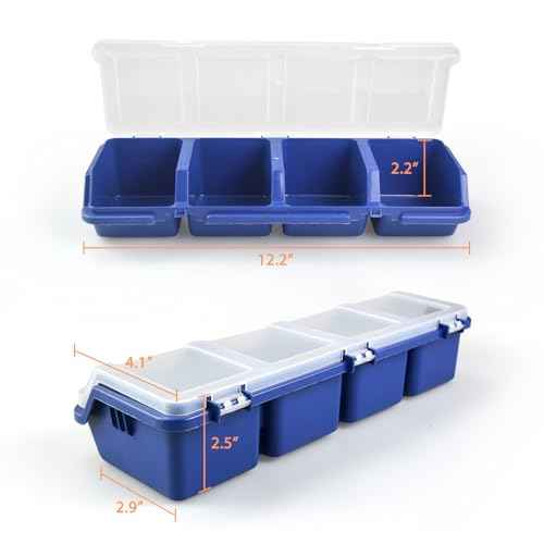 Screw Organizer Storage Bins, 4 Pack Stackable Bins with Lids, Divider Compartment Containers for Garage / Craft Tool Organizing, Tool Cart Cabinet Workbench Drawers Organization and Storage (Blue)