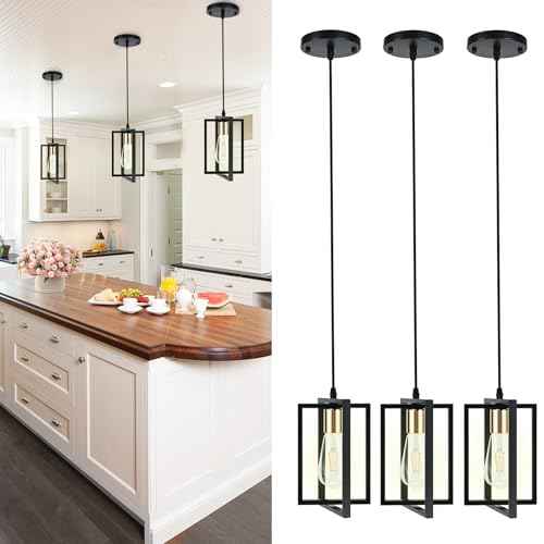 3 Pack Black Pendant Lights for Kitchen Island, Industrial Hanging Light Fixture with Durable Metal Shades, Kitchen Island Lighting for Dining Room, Entryway, Restaurant