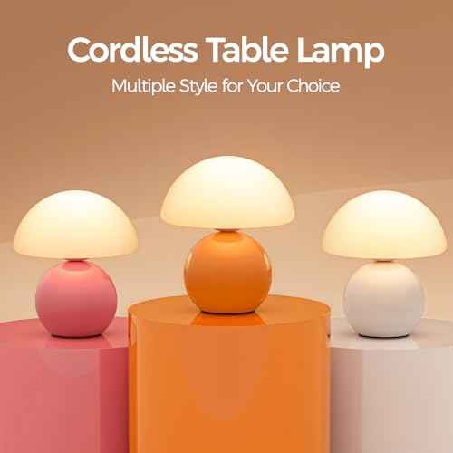 NIORSUN Mushroom Lamp Table Lamp for Bedroom, Portables Cordless Table Lamp,Wireless lamp,Small Bedside Table Touch Lamps for Living Room,Mini Mushroom 5200mAh Battery Operated Lamp Modern Orange