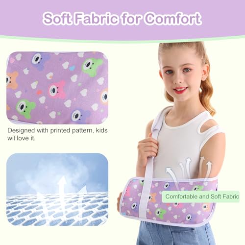 Kids Arm Sling for Broken Arm Torn Rotator Cuff Shoulder Elbow Wrist injury Printed Pediatric Child Toddler Brace Support for Children Girls with Lovely Bear (Large)