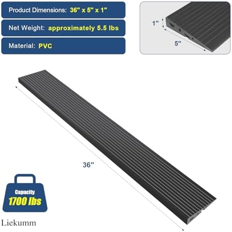 LIEKUMM 1" Rise PVC Threshold Ramp for Doorways, 1700 Lbs Capacity, Transition Ramp for Wheelchairs, Strollers, and Scooters, Cuttable, Black