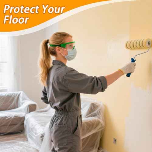 Painters Plastic with Tape 22" x 66',Pre-Taped Masking Film for Painting,Paint Protection Film with Built-in Tape, Drip-Free Painting for Cars,Walls, Floors, Furniture£¨2 Rolls£©