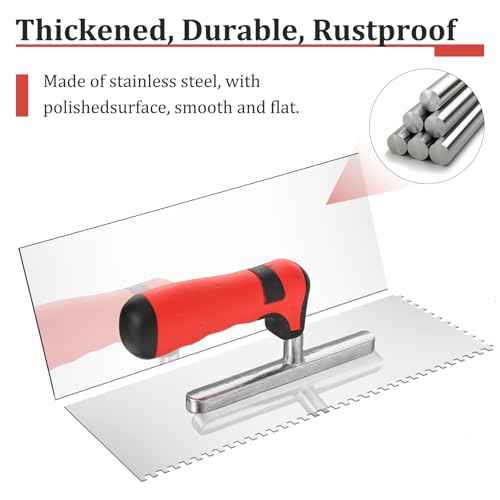 4 PcsTile Tools Stainless Steel Square Notched Trowel Set (Notch Size: 5/32" & 5/16" & 1/2") Masonry Hand Kit for Wall Floor Tiling Installation
