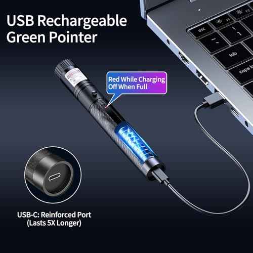 Red Laser Pointer, USB Rechargeable, High-Power Adjustable Beam Laser Pointer, Ideal for Presentations, Teaching, Outdoor Use, and Pet Laser Toys