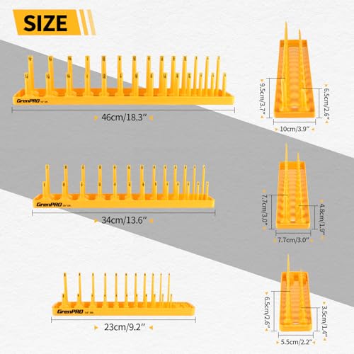 7PCS Socket Organizer Tray Set with Mini Folding Tray, Yellow & Black Magnetic Socket Holder for 1/4", 3/8", 1/2" Drive Metric and SAE Sockets