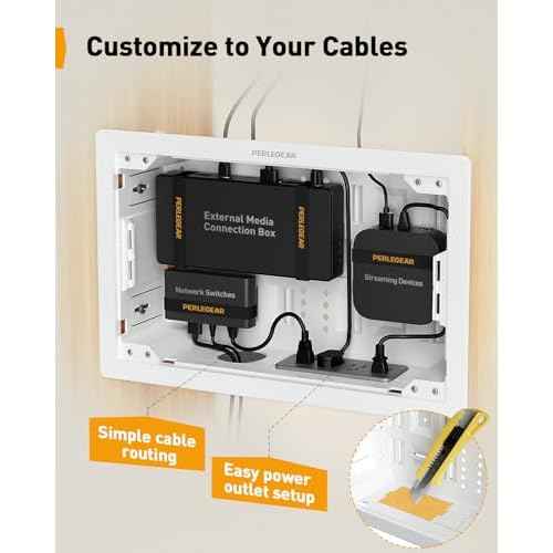 Perlegear 9¡È in-Wall Media Box, Electrical Box, Recessed Outlet Box and Media Enclosure for One Connect Box & Network Switches, Cable Management Kit with Cutting Template, Dust Bag & Drywall Saw