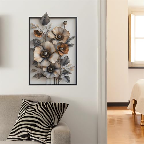 Poppy Fake Flower Wall Stickers, sacinora 3D Floral Art Wall Decals Removable Vinyl Peel and Stick for Living Room Bedroom Bathroom Sofa TV Background Home Decorations
