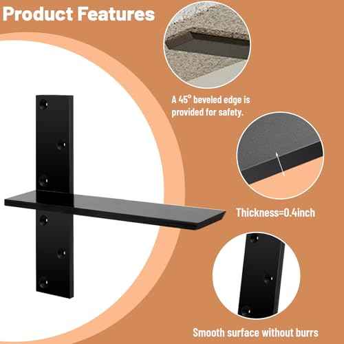 2-Pack Floating Shower Bench Brackets - 14" L x 2.5" W Heavy-Duty Hidden Countertop Wall Support Brackets, 3/8" Thick, Ideal for Floating Vanity, Cabinets, Granite,Dishwashers, Bin,and Bench Seats