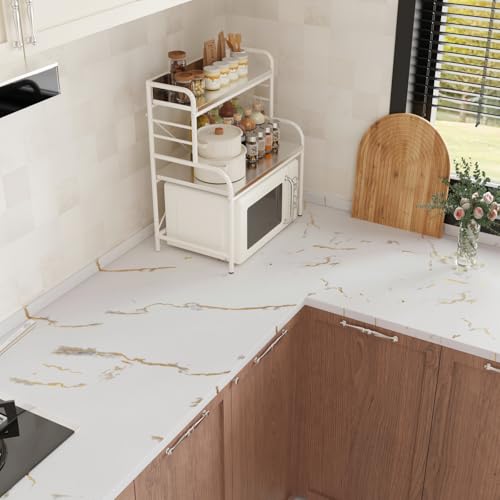 CRE8TIVE White Grey Gold Marble Contact Paper for Countertops Peel and Stick Waterproof Kitchen Wallpaper 12"x80" Marble Wallpaper Removable Adhesive Countertop Contact Paper for Bathroom Cabinets
