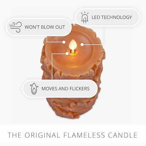 Luminara Flameless Marmalade Embossed Leaves 3.5" x 6.5" Pillar, Battery Operated & Timer Function, Fall Decorations Indoor Candle Moving Flickering Flame LED Light, Remote Ready (Sold Separately)