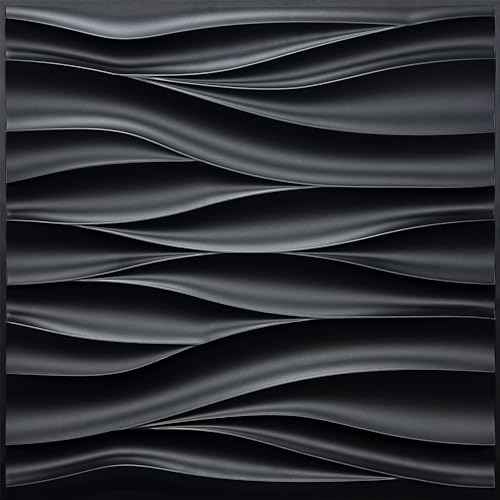 STICKGOO Black 3D Wall Panels, Wave Design Textured PVC Wall Panels, 19.7''x19.7'' Modern Accent Wall Panels for Interior Wall Decor Bedroom Office Living Room