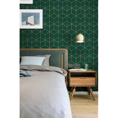 Safiyya Peel and Stick Wallpaper Gold and Dark Green Wall Paper Geometric Contact Paper Self Adhesive Removable Wallpaper for Walls Vinyl Roll 118"x17.3"