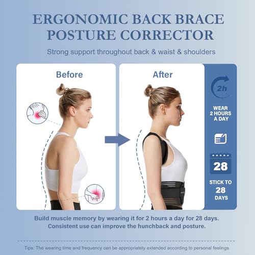 Back Brace Posture Corrector for Women and Men, Shoulder and Back Support Brace, Adjustable Back Straightener Posture Corrector for Pain Relief and Improves Posture (Medium)