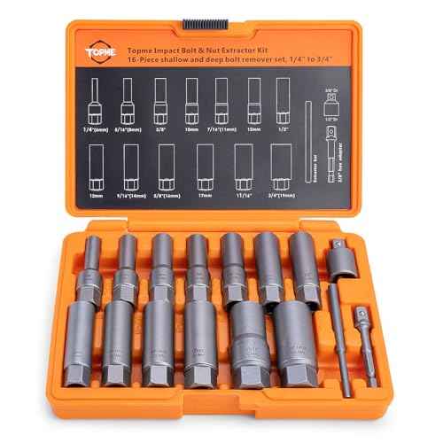 Deep Bolt Extractor Set,16 PCS Impact Bolt & Nut Remover Set, Stripped Lug Nut Remover, Extraction Socket Set for Removing Spark Plug, Damaged Rounded-Off Bolts, Nuts, Studs, Threaded Tubes