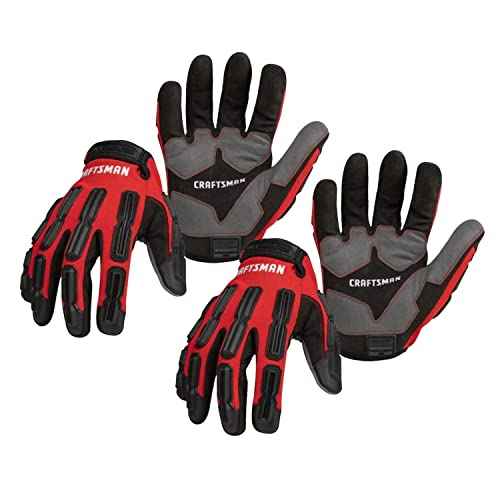 Craftsman Work Gloves, Anti-shock Impact Protection, Adjustable Cuff (2-Pair Pack)