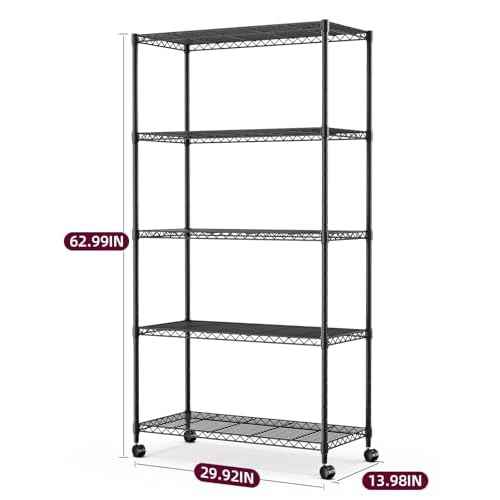 Simple Deluxe 5-Tier Heavy Duty Storage Shelving Unit, 1250 Lbs Loading Capacity, 29.92" W x 13.98" D x 61.02" H, Black