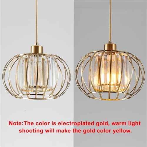 Gold Pendant Light Fixture, Modern Crystal Pendant Lights Kitchen Island, 1-Light Farmhouse Mini Chandelier, Adjustable Brass Hanging Light Fixture for Hallway, Bedroom, Dining Room