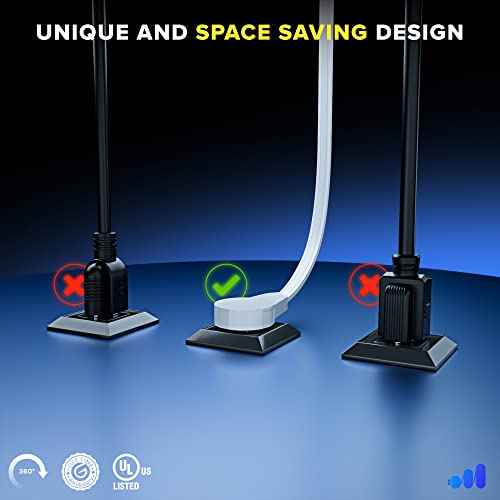 Maximm 360 Rotating Flat Plug Extension - 50ft Flat Cord, Slim Space-Saving Design (White)