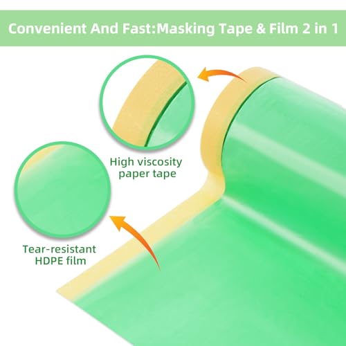 Pre-Taped Masking Film for Painting 44 in x 65 ft Painters Plastic Roll Painters Plastic with Tape£¨1Rolls£©