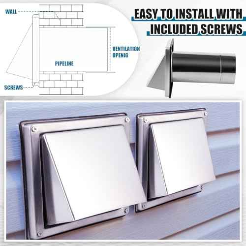 Gisafai 4" Outside Dryer Vent Cover for Exterior Walls Exhaust Vent Cap with Removable Extension Pipe Stainless Steel Hood Cushioned Non Return Flap with Sealing Gasket Grille Screen