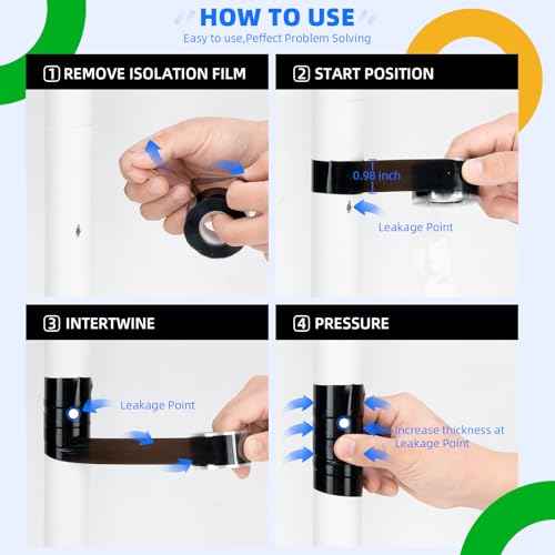 2 Rolls Rescue Tape Self-fusing Silicone Tape 1in(W) x 20ft(L) Waterproof Rubber Tape, Water Hose Leak Seal Pipe Plumbing Hose Repair Tape for Cable Insulating Strech Wrap Seal Black Grip Tape