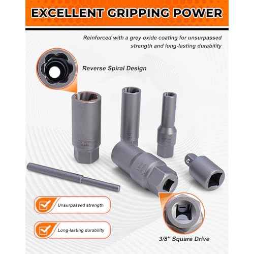 Deep Bolt Extractor Set,16 PCS Impact Bolt & Nut Remover Set, Stripped Lug Nut Remover, Extraction Socket Set for Removing Spark Plug, Damaged Rounded-Off Bolts, Nuts, Studs, Threaded Tubes