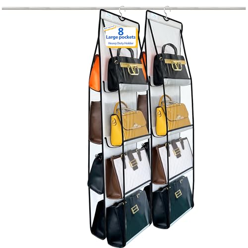 purse organizer, 2Pack, purse organizer for closet,NEW improved Larger, purse storage, Heavy Duty Hooks,handbag organizer, Space-Saving Design, closet organizer, Visibility, White/Black